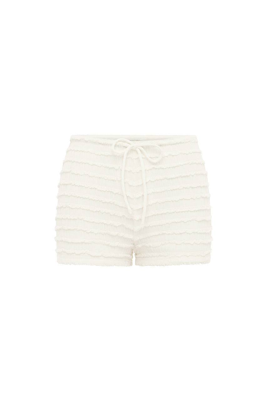ADALEE RUFFLE TEXTURE HOT SHORT - WHITE