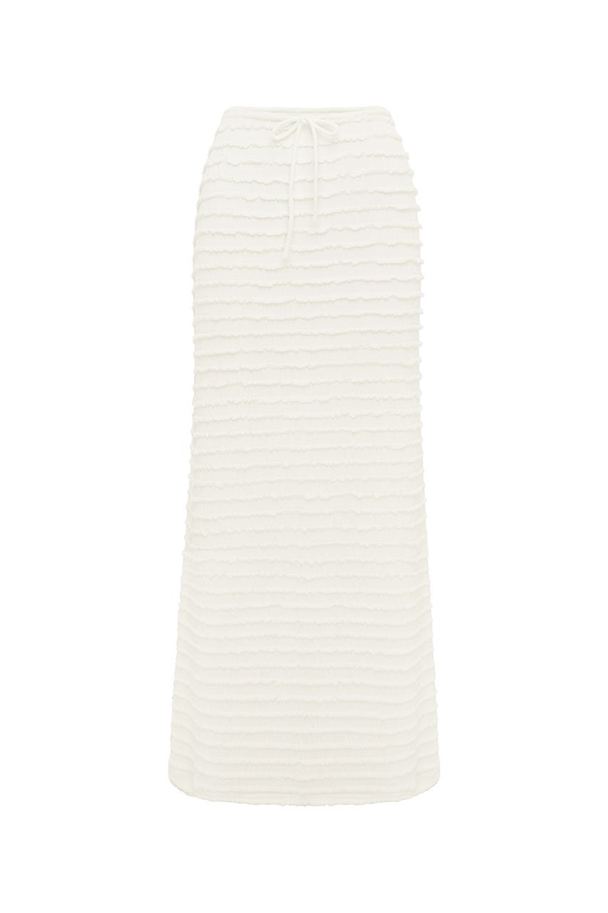 ADALEE RUFFLE TEXTURE MAXI SKIRT - WHITE