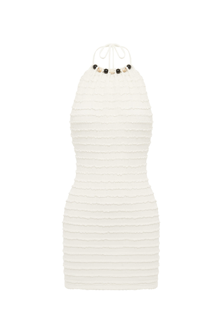 ADALEE RUFFLE TEXTURE MINI DRESS - WHITE