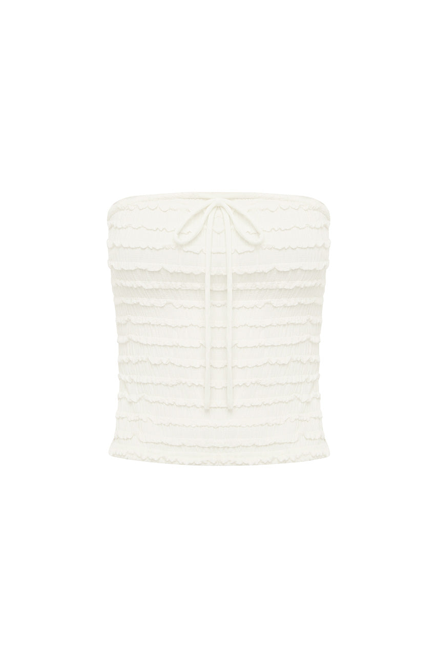 ADALEE RUFFLE TEXTURE STRAPLESS TOP - WHITE