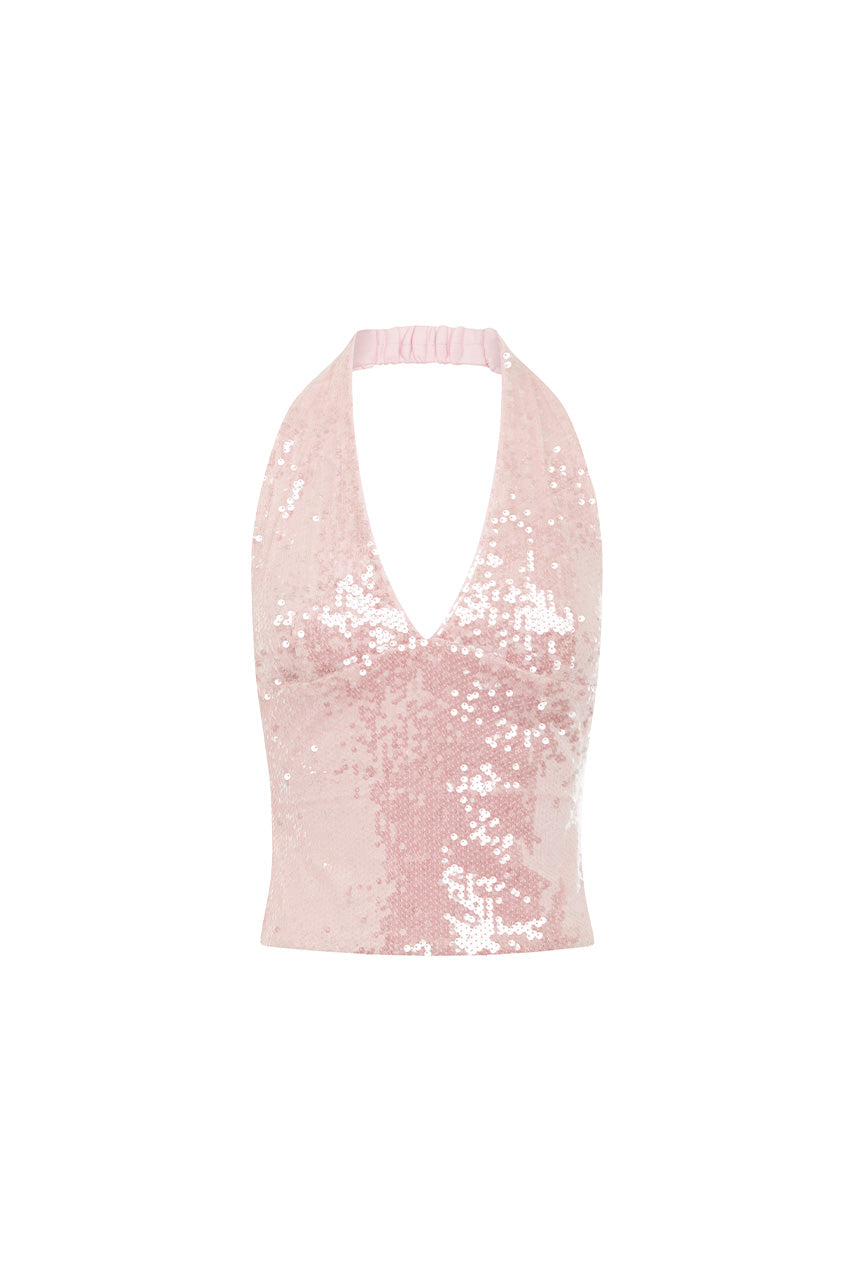 ADELUNA DEEP PLUNGE HALTER TOP - LIGHT PINK