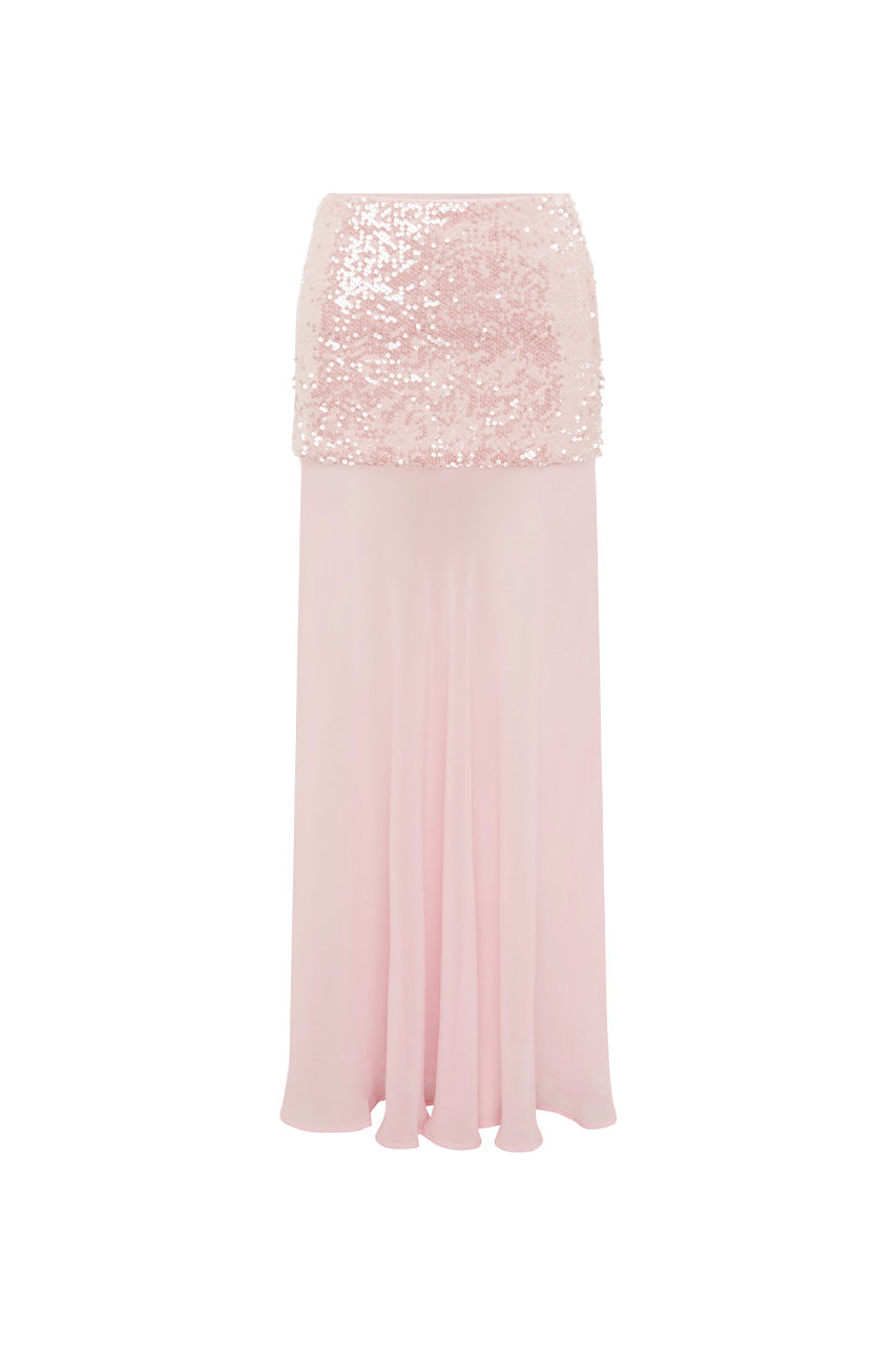 ADELUNA SHEER BOTTOM MAXI SKIRT - LIGHT PINK