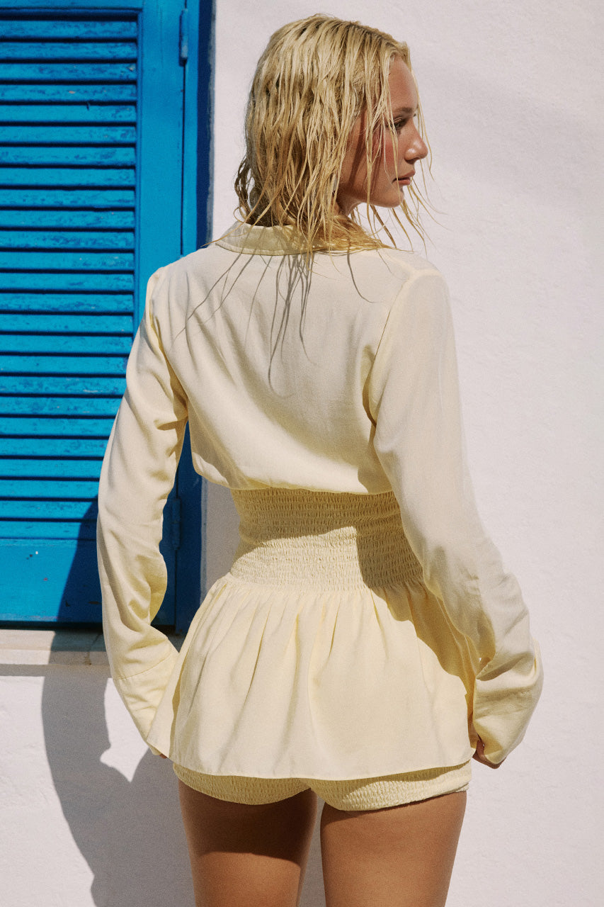 ADORA SHIRRED HOT SHORT - LEMON