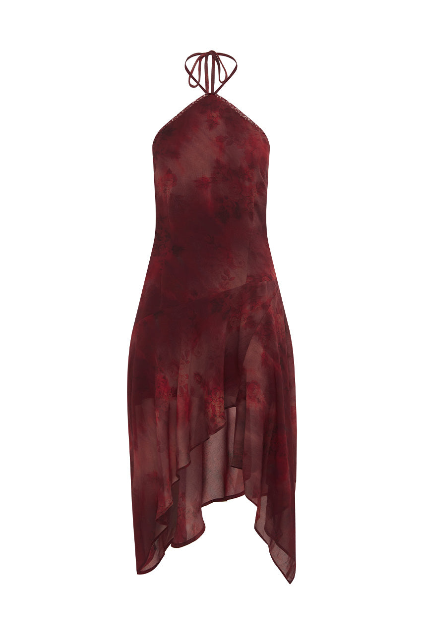 ANGELINE HANDKERCHIEF MINI DRESS - QUINN CHERRY