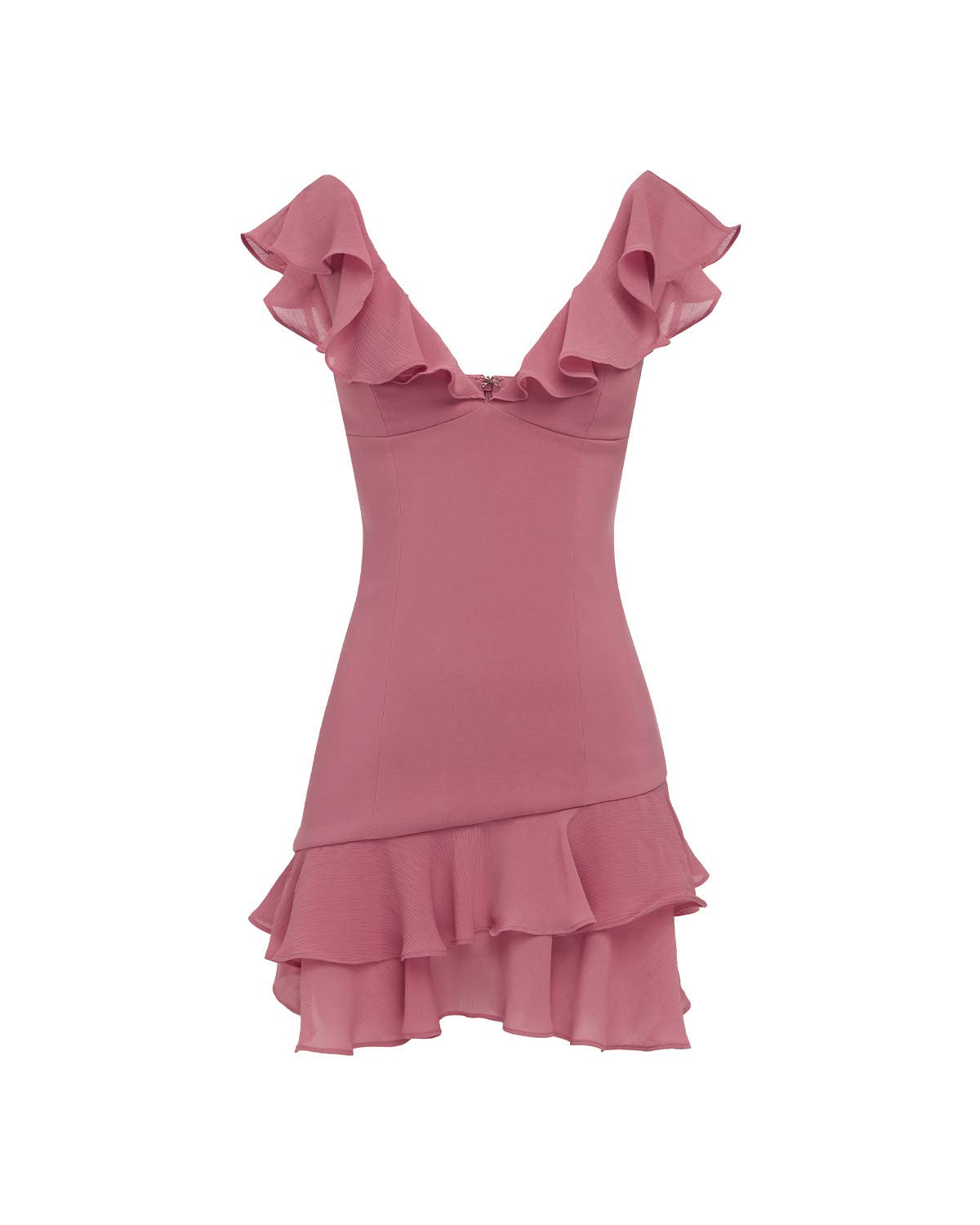 ARMELLO V NECK FRILL MINI DRESS - BLUSH
