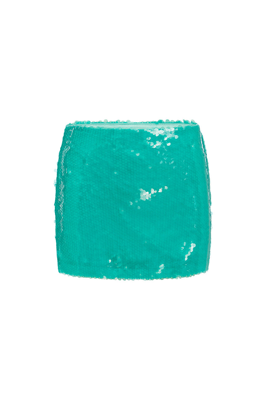 ATHENA SEQUIN MINI SKIRT - AQUA