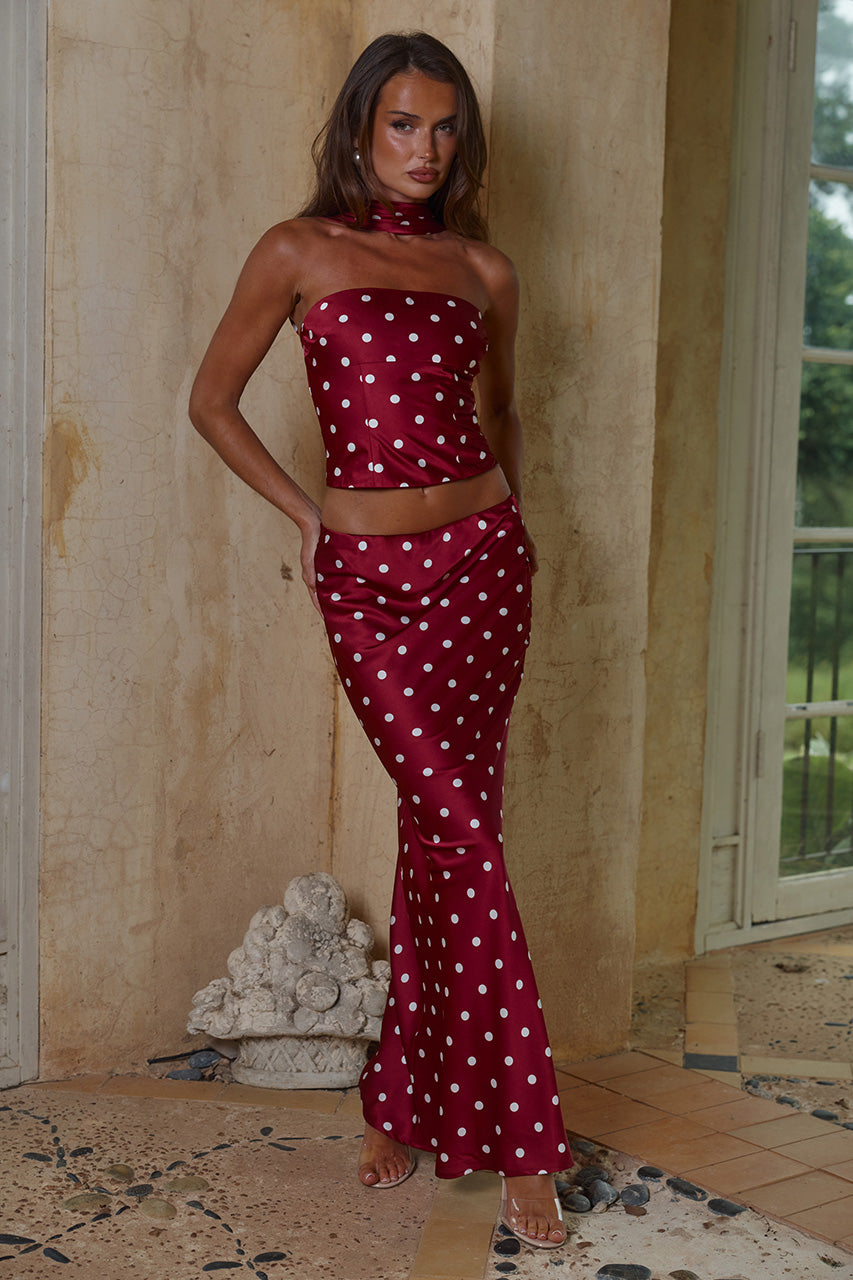 BLAINE LOW WAIST MAXI SKIRT - CHERRY/WHITE POLKA