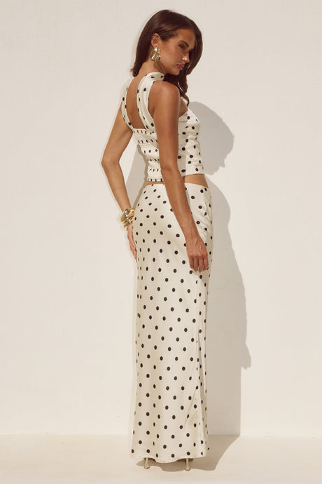 BLAINE LOW WAIST MAXI SKIRT - CREAM/BLACK POLKA