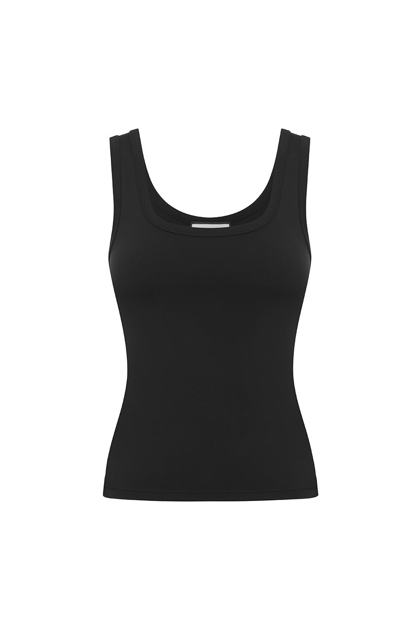 CARA SCOOP NECK TANK - BLACK