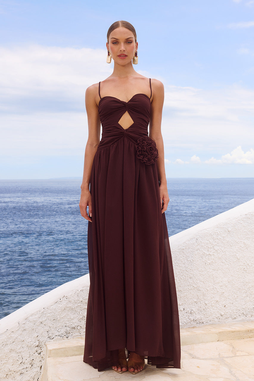 DANIKA SIDE SLIT MAXI DRESS - CHOCOLATE