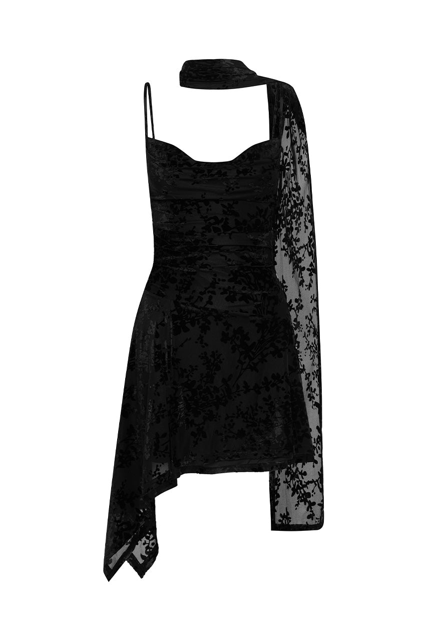 DAWN SCOOP NECK MINI DRESS - BLACK