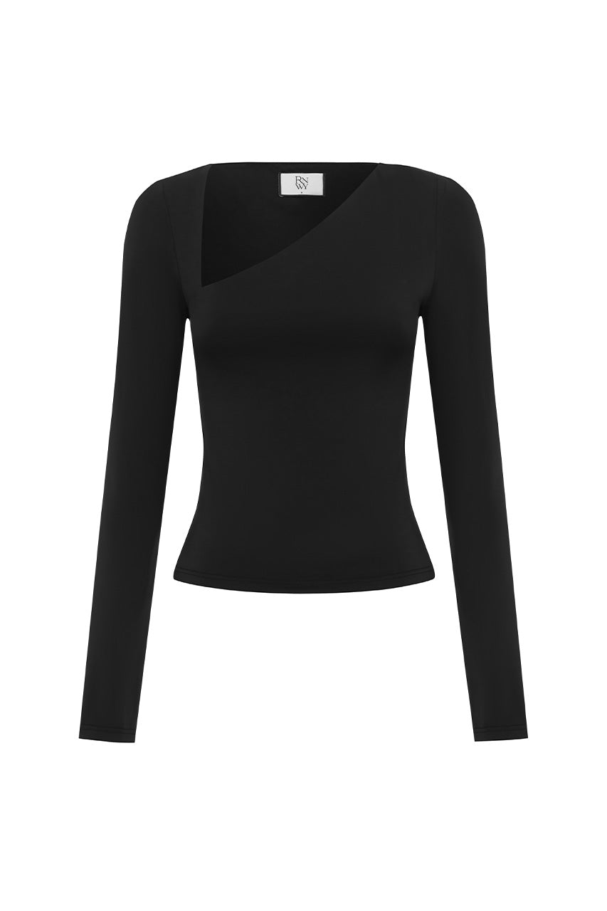 DONELLA CUTOUT LONG SLEEVE TOP - BLACK