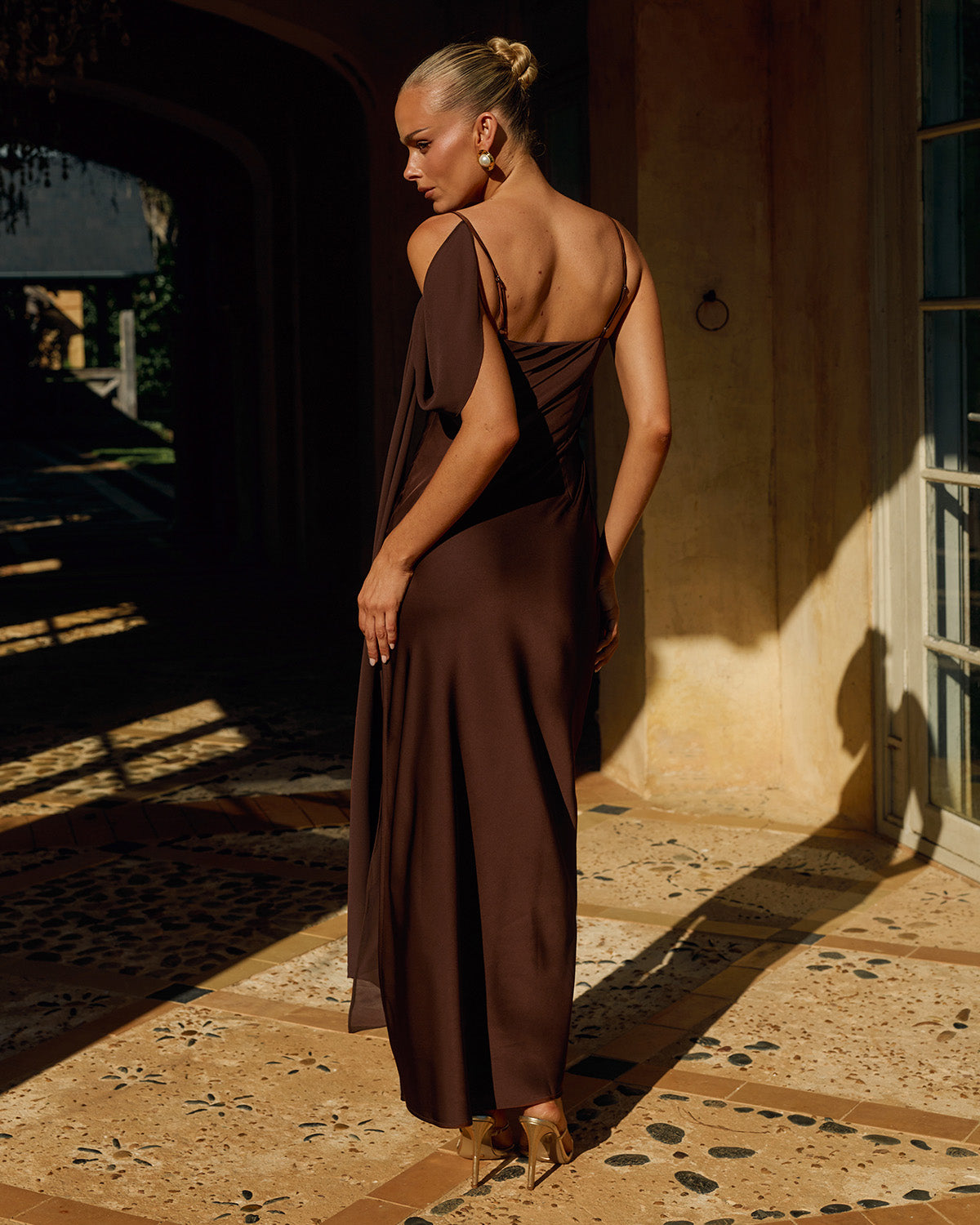 ELARA COWL MAXI DRESS - CHOCOLATE