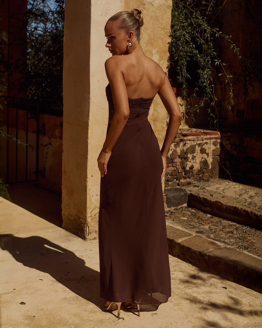FIORA STRAPLESS MAXI DRESS - CHOCOLATE