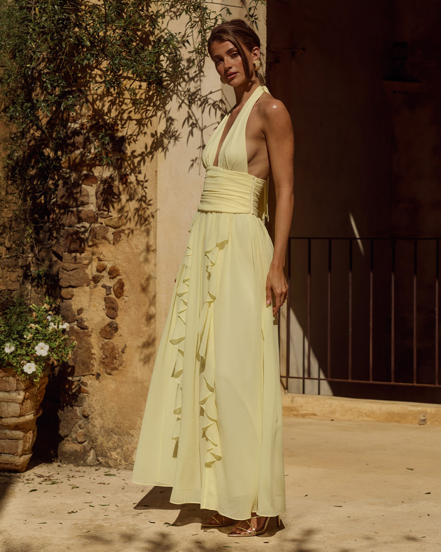 ISOLINA HALTER CORSET MAXI DRESS - BUTTER