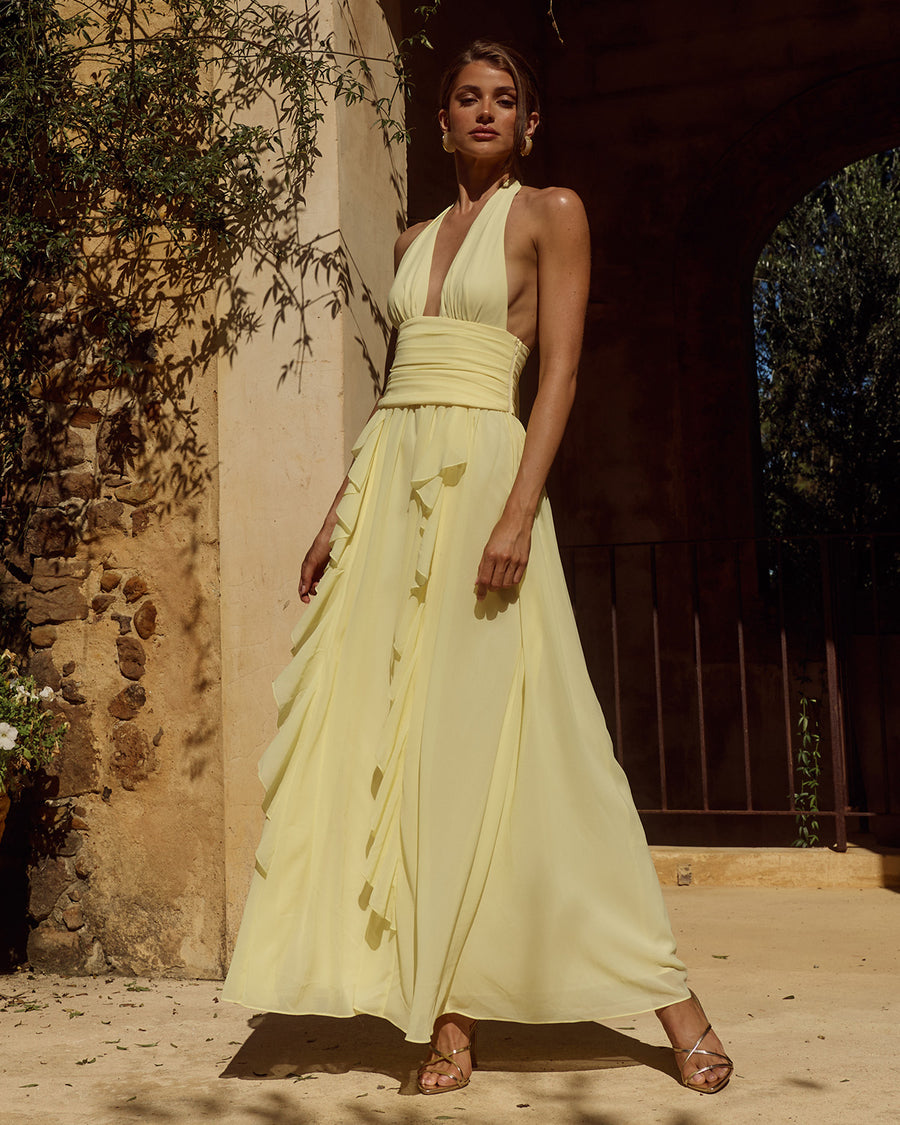 ISOLINA HALTER CORSET MAXI DRESS - BUTTER