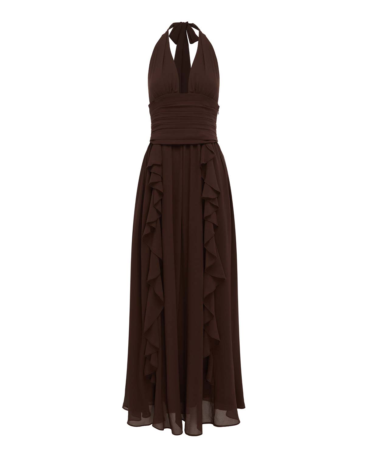 ISOLINA HALTER CORSET MAXI DRESS - CHOCOLATE