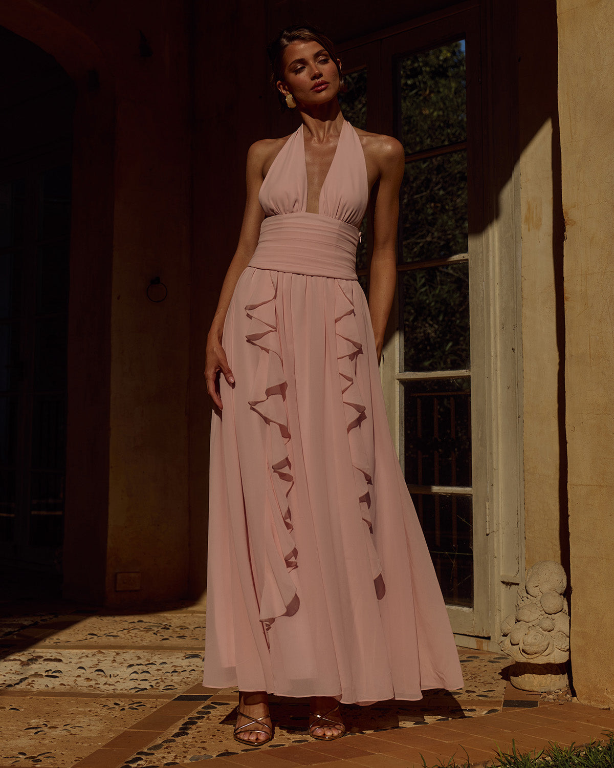 ISOLINA HALTER CORSET MAXI DRESS - PINK