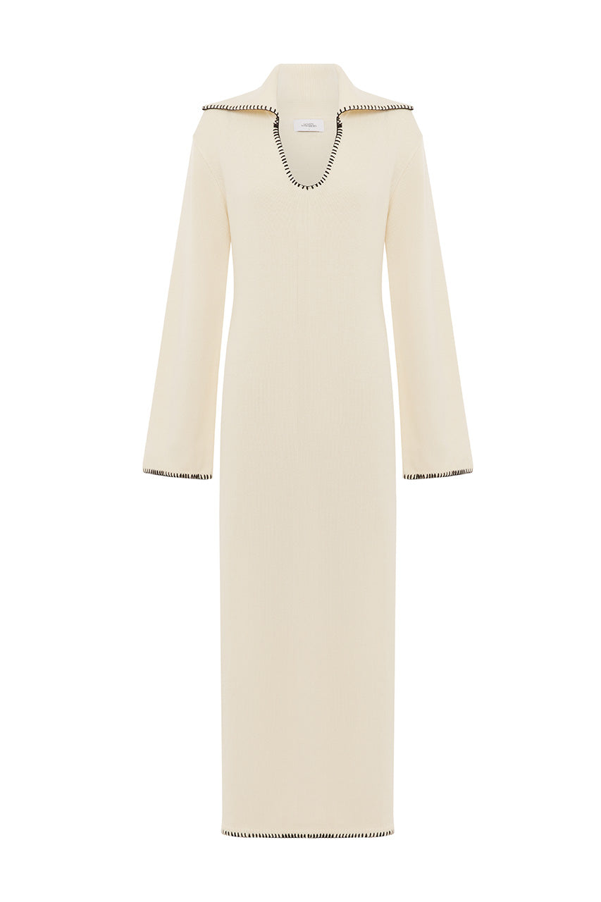 IVANA SLEEVED KNIT MAXI DRESS - CREAM