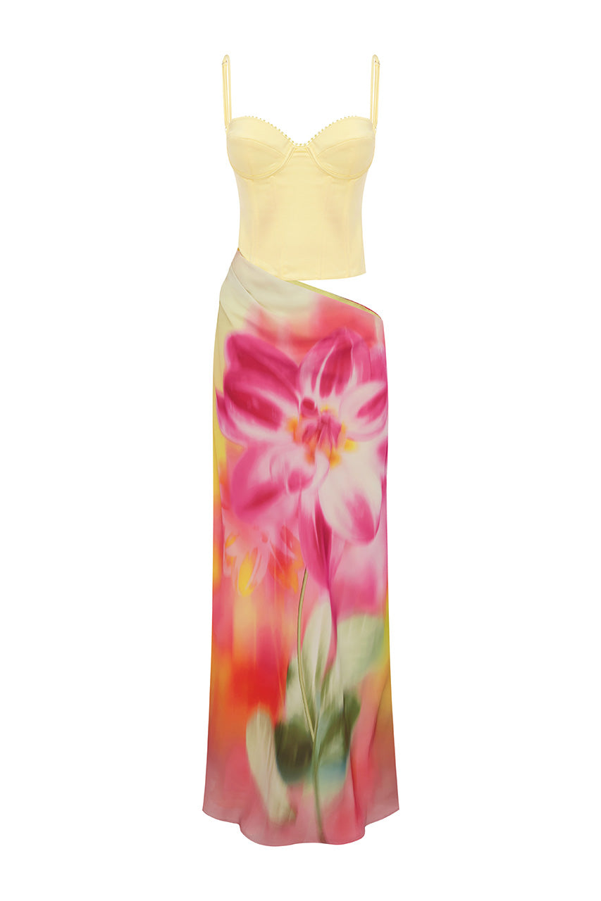 JACINTA BUSTIER CUT OUT MAXI DRESS - BANKSIA FLOWER