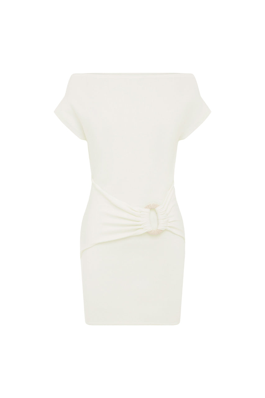 KAMRYN SIDE TIE KNIT MINI DRESS - WHITE