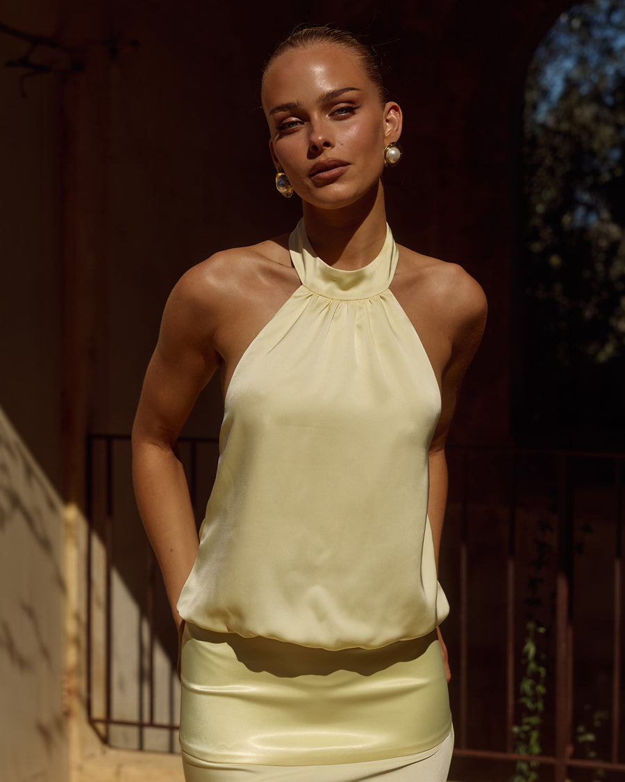 LILIETTE HALTER MAXI DRESS - BUTTER