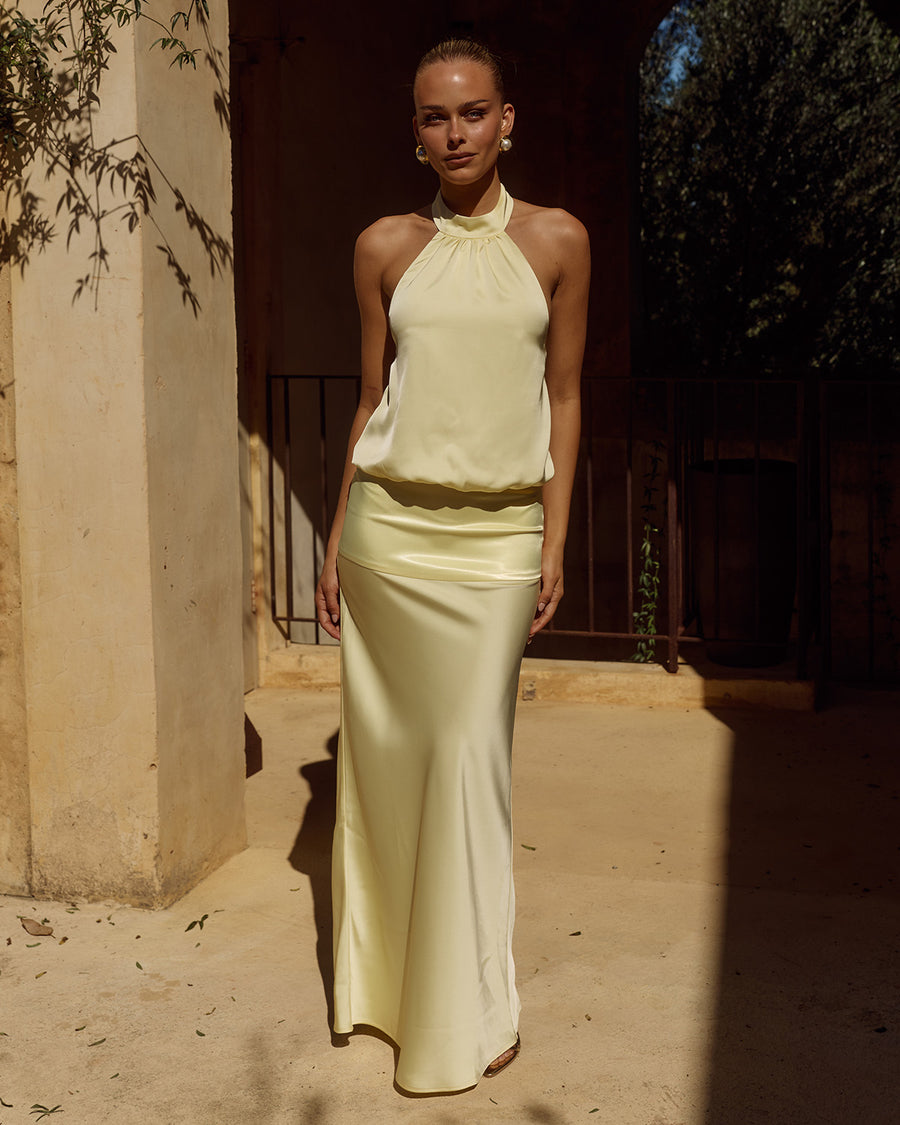 LILIETTE HALTER MAXI DRESS - BUTTER