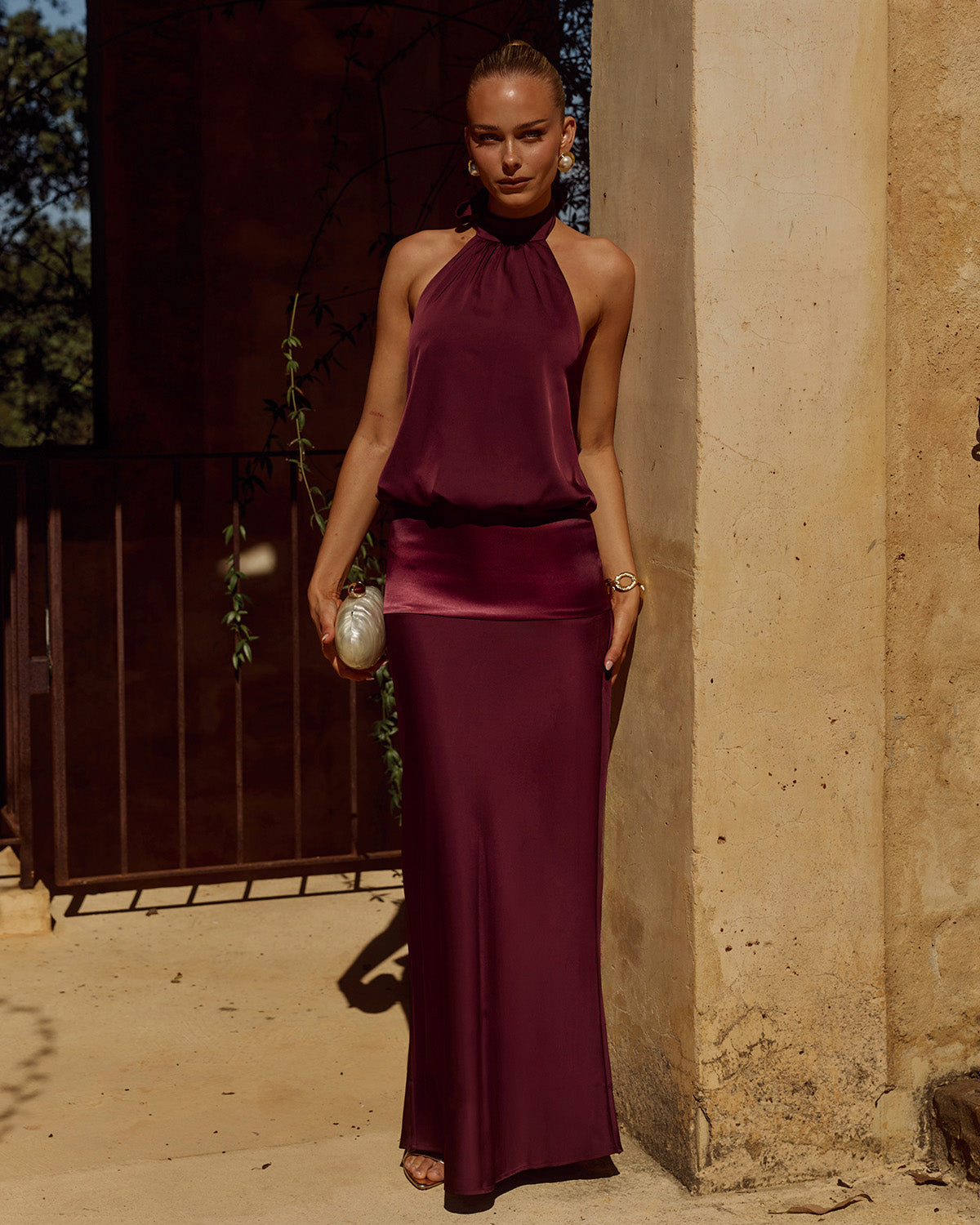 LILIETTE HALTER MAXI DRESS - PLUM