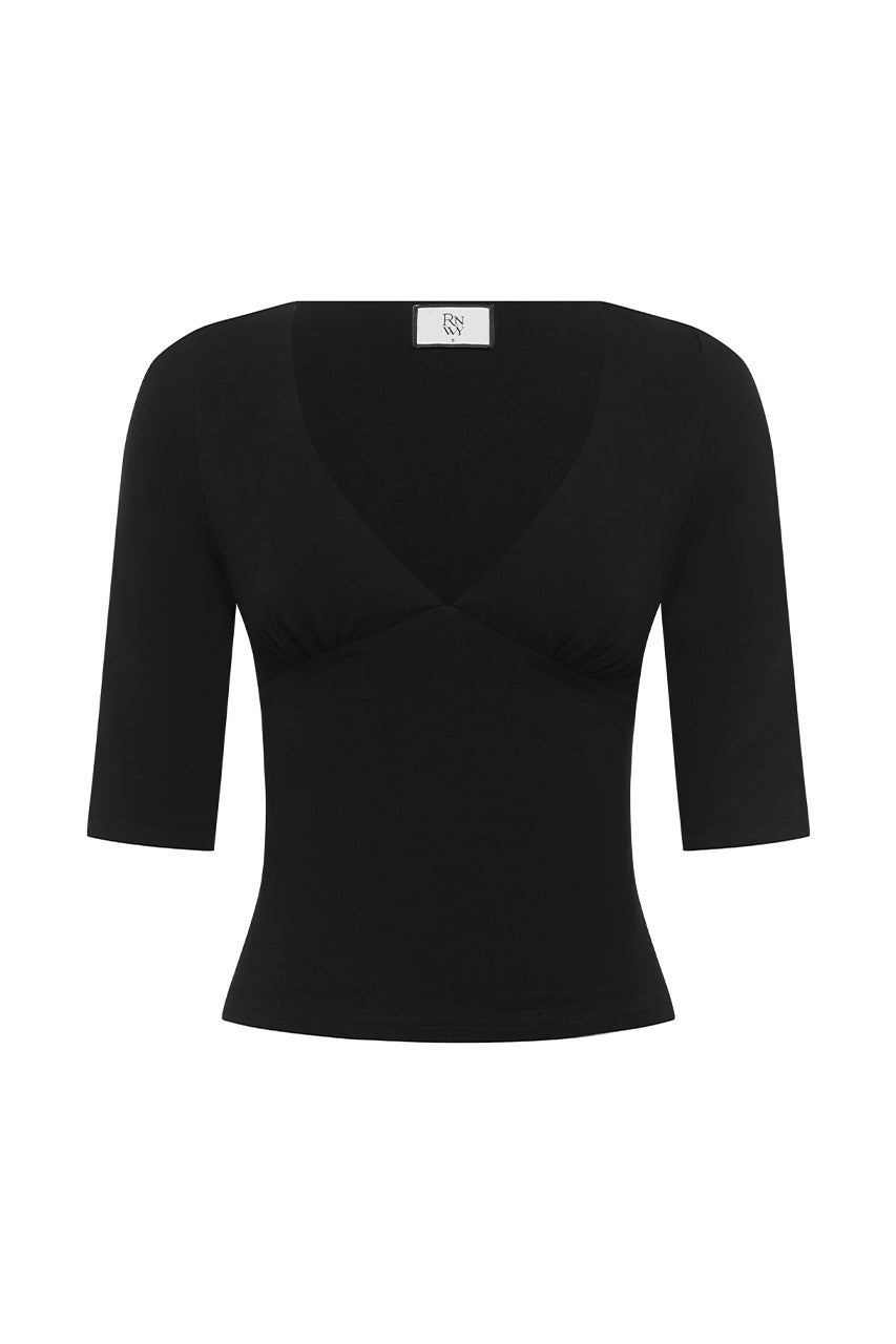 MATIAH V-NECK TOP - BLACK