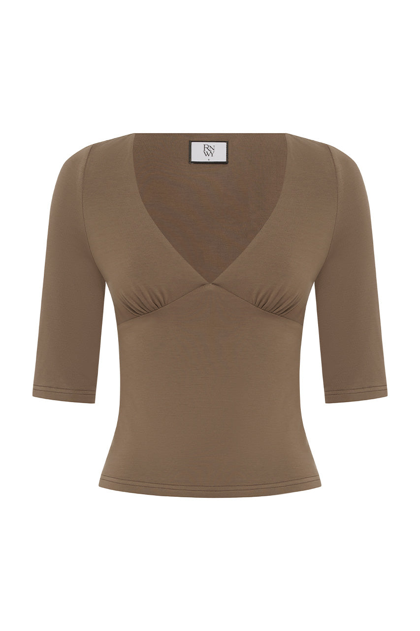 MATIAH V-NECK TOP - MOCHA