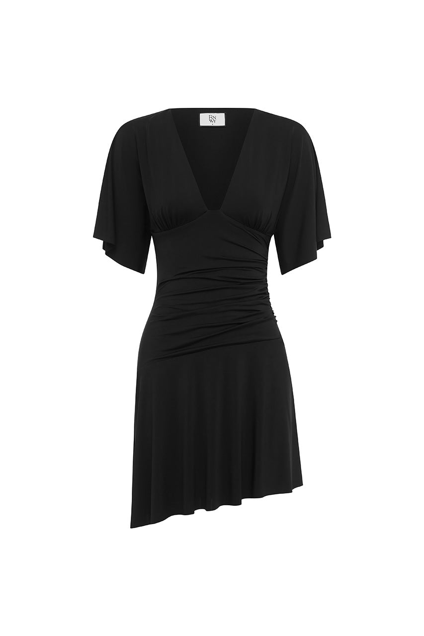 NICOLENE V-NECK MINI DRESS - BLACK