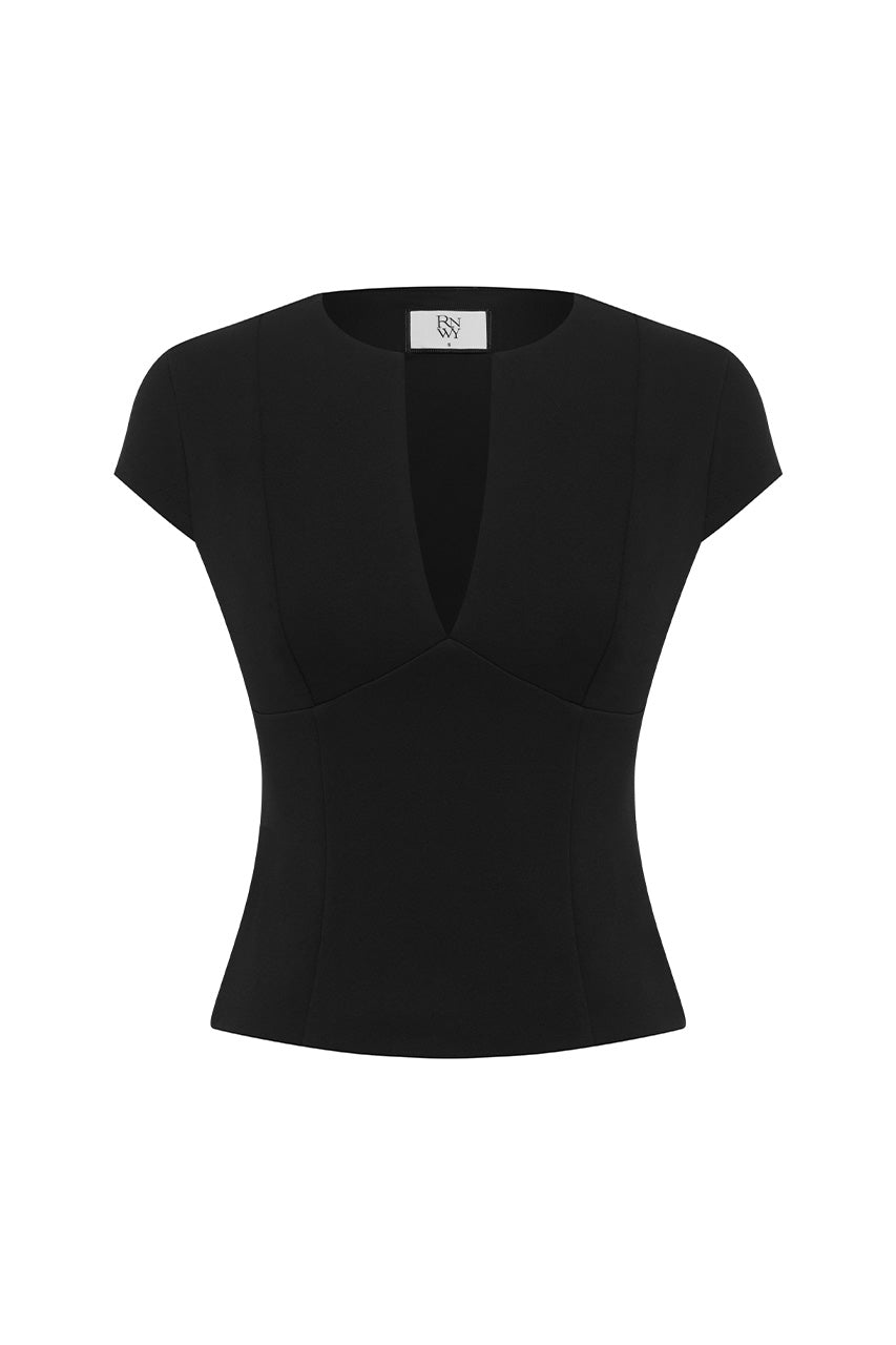 REEVE DEEP V-NECK STRUCTURED TOP - BLACK