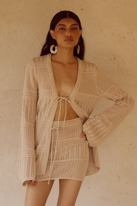 RILEY KNIT MINI SKIRT - SAND