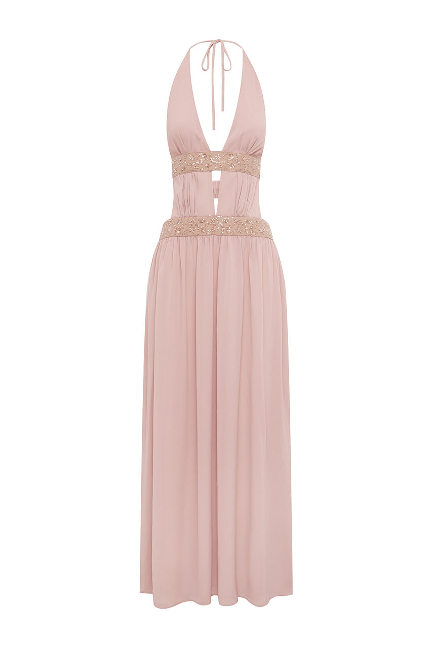 SAFINO HALTER LOW PLUNGE MAXI DRESS - BLUSH