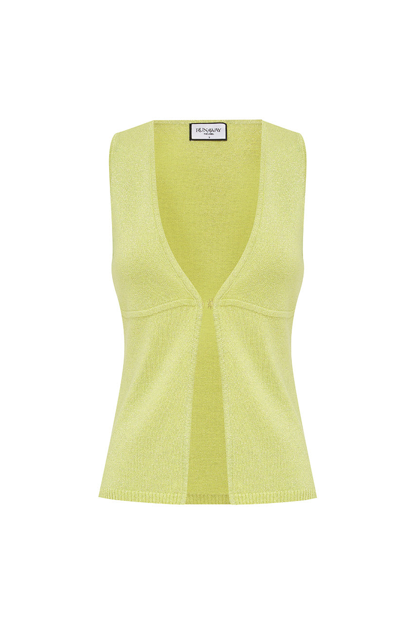 SAVANA V-NECK FRONT SPLIT KNIT TOP - LIME