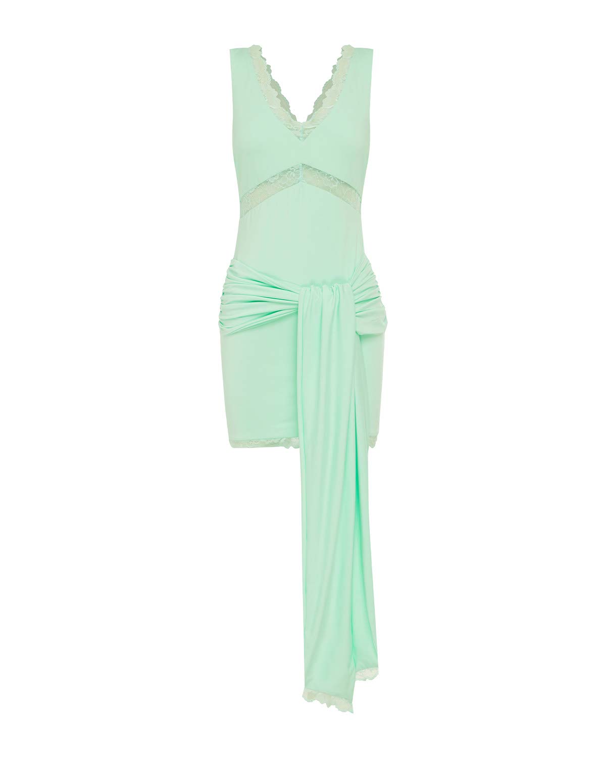 SOPHIA V NECK LACE TRIM MINI DRESS - KEY LIME