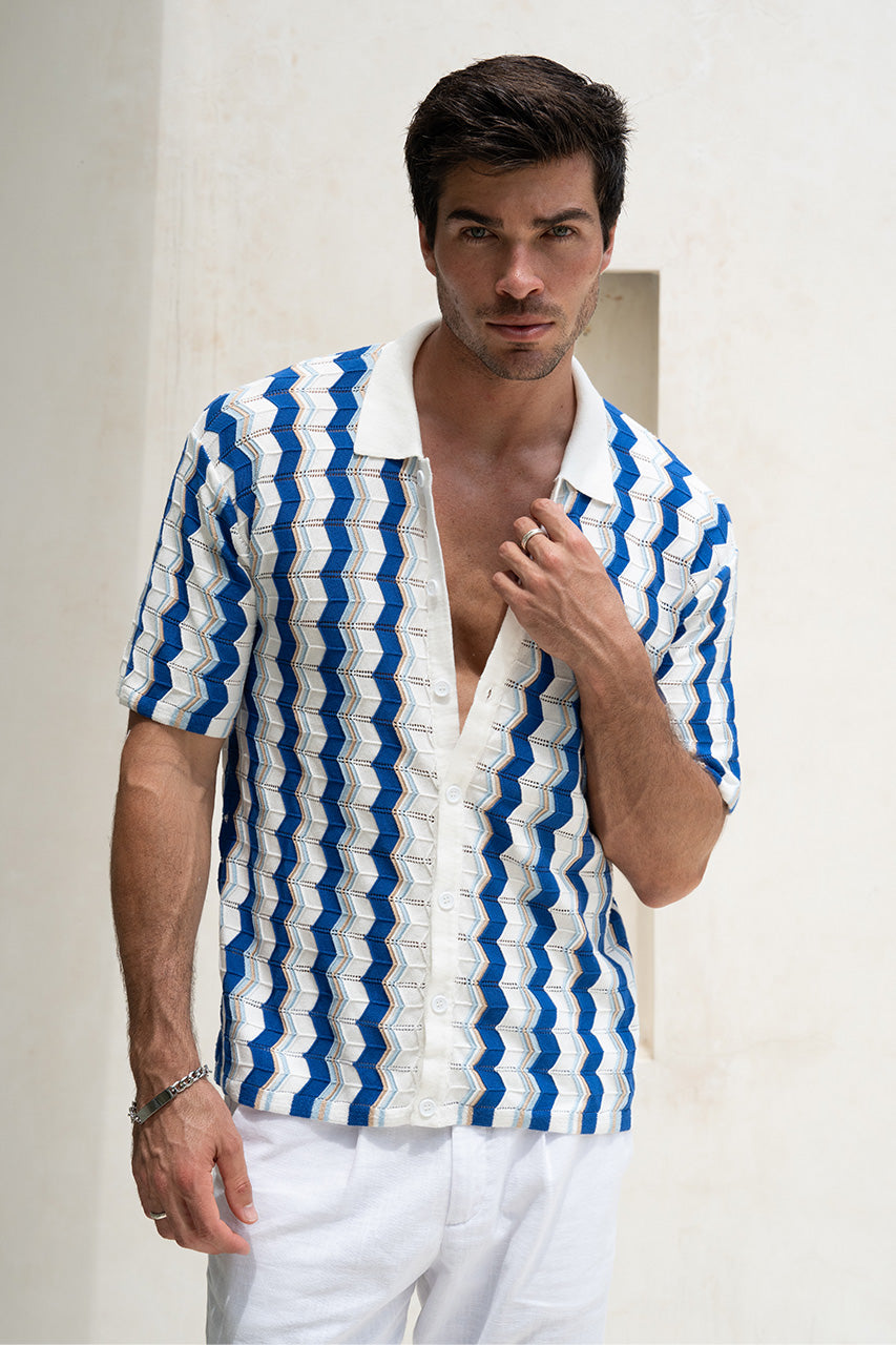 STEFANO KNIT TOP - BLUE MULTI