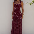 TILLIE SHEER BOTTOM MAXI DRESS - WINE/WHITE POLKA