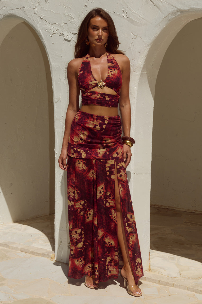 VALLETTA HANDKERCHIEF MAXI SKIRT - ELIANA RED
