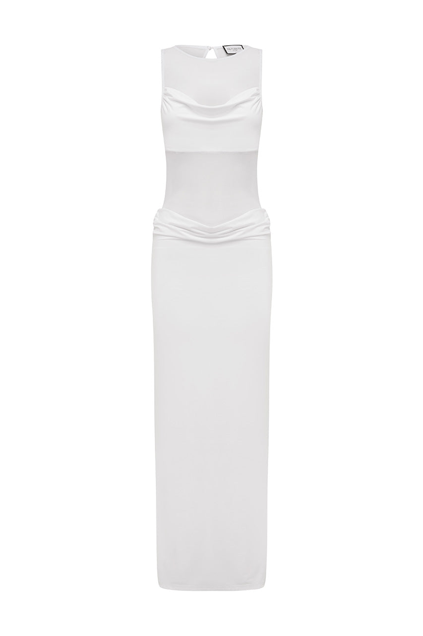 WILONA SLEEVELESS COWL MAXI DRESS - WHITE