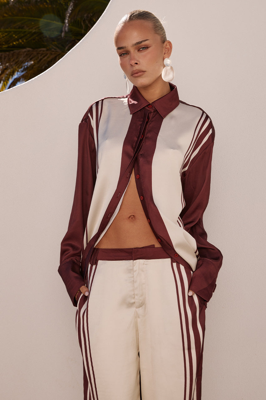 ZARA SLEEVED SHIRT - WINE STRIPE