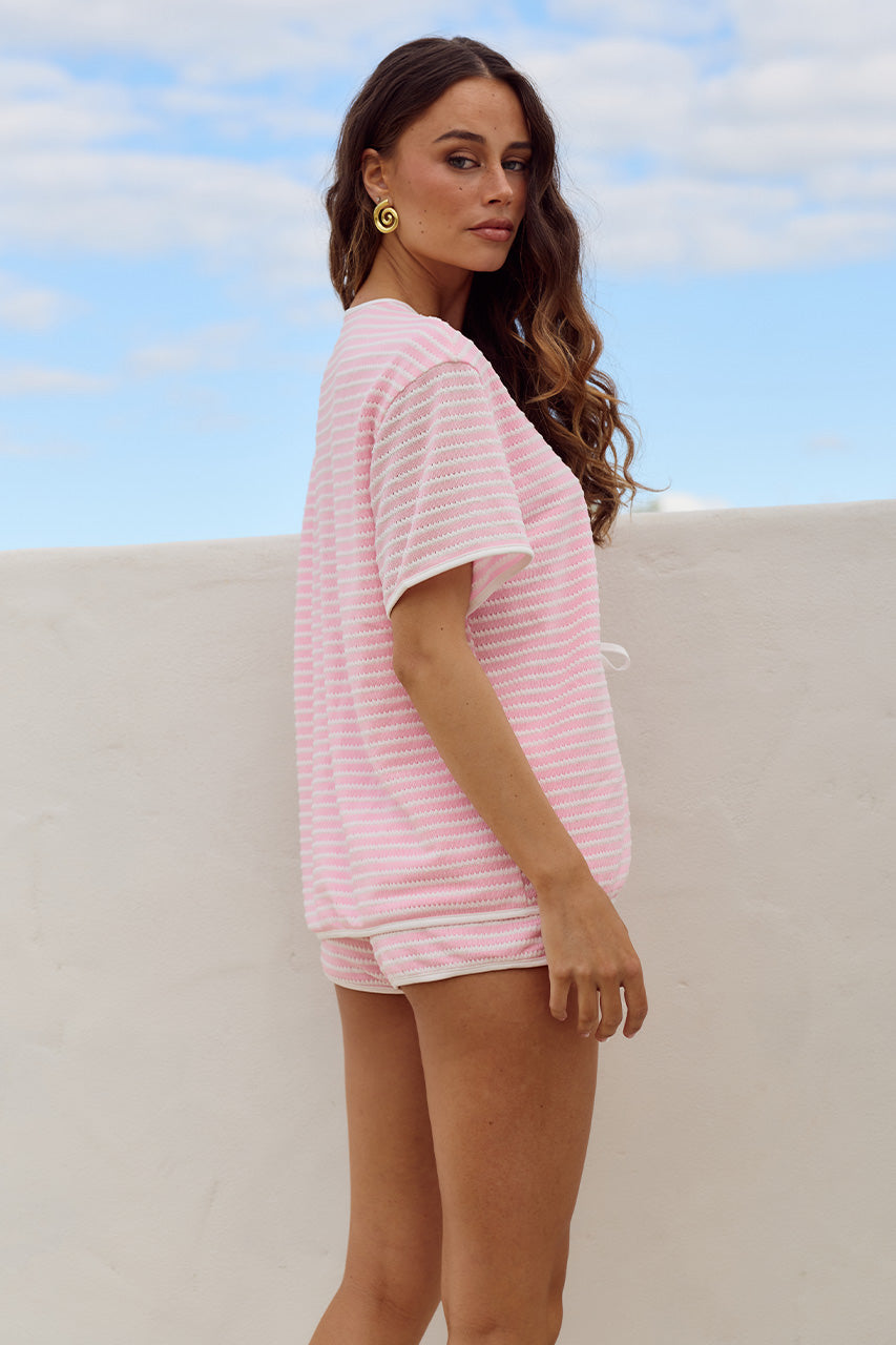 ZOEY TIE SHORT - PINK/WHITE
