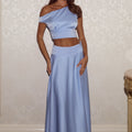 AMADINE PANELLED TRAIN MAXI SKIRT - SKY BLUE